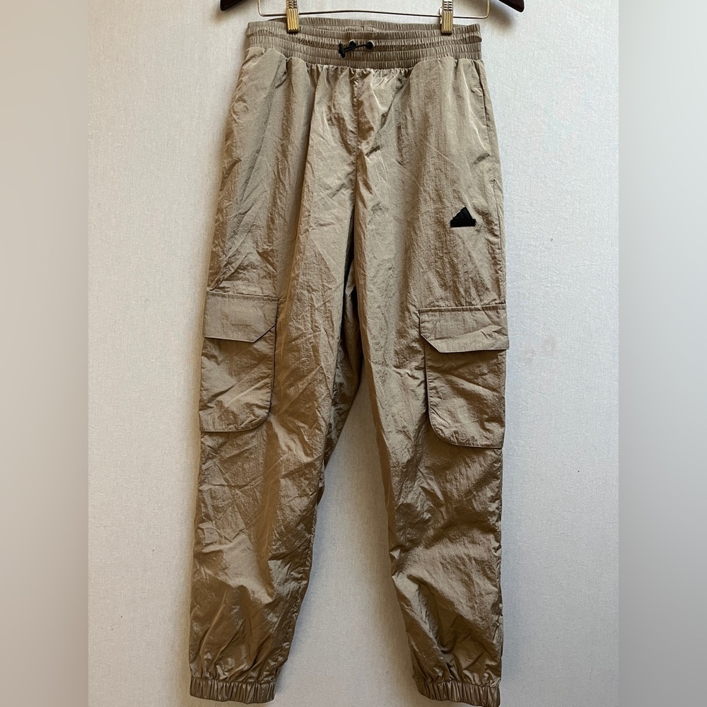 Adidas Beige Nylon Cargo Track Pants Mesh Lined Sz S